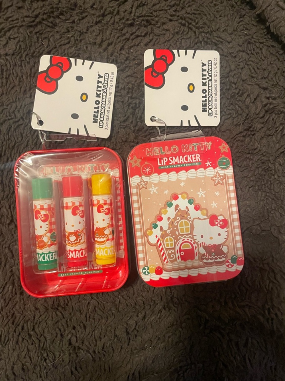 2 Hello Kitty Lip Smacker Trio - Green, Red, Yellow